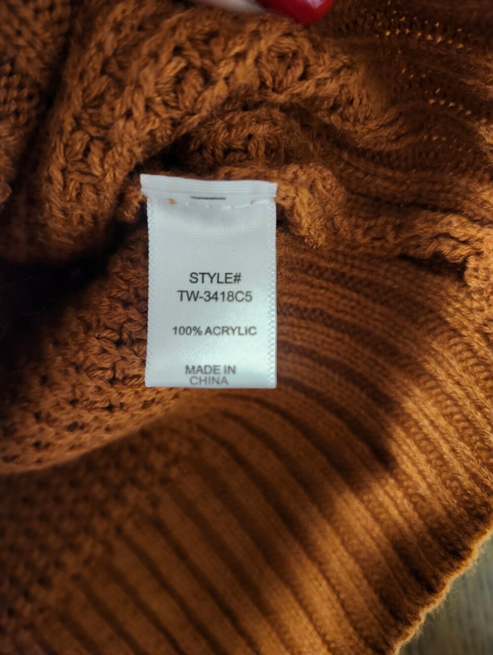 Zenana Outfitters Off-Shoulder V-Neck Chunky Knit Sweater - Rust - Picture 5 of 5
